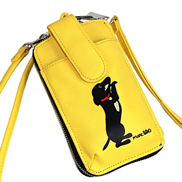 Marc Tetro Dachshund Yellow Wristlet Cross Body Phone Wallet Mini Bag - Picture 3 of 6